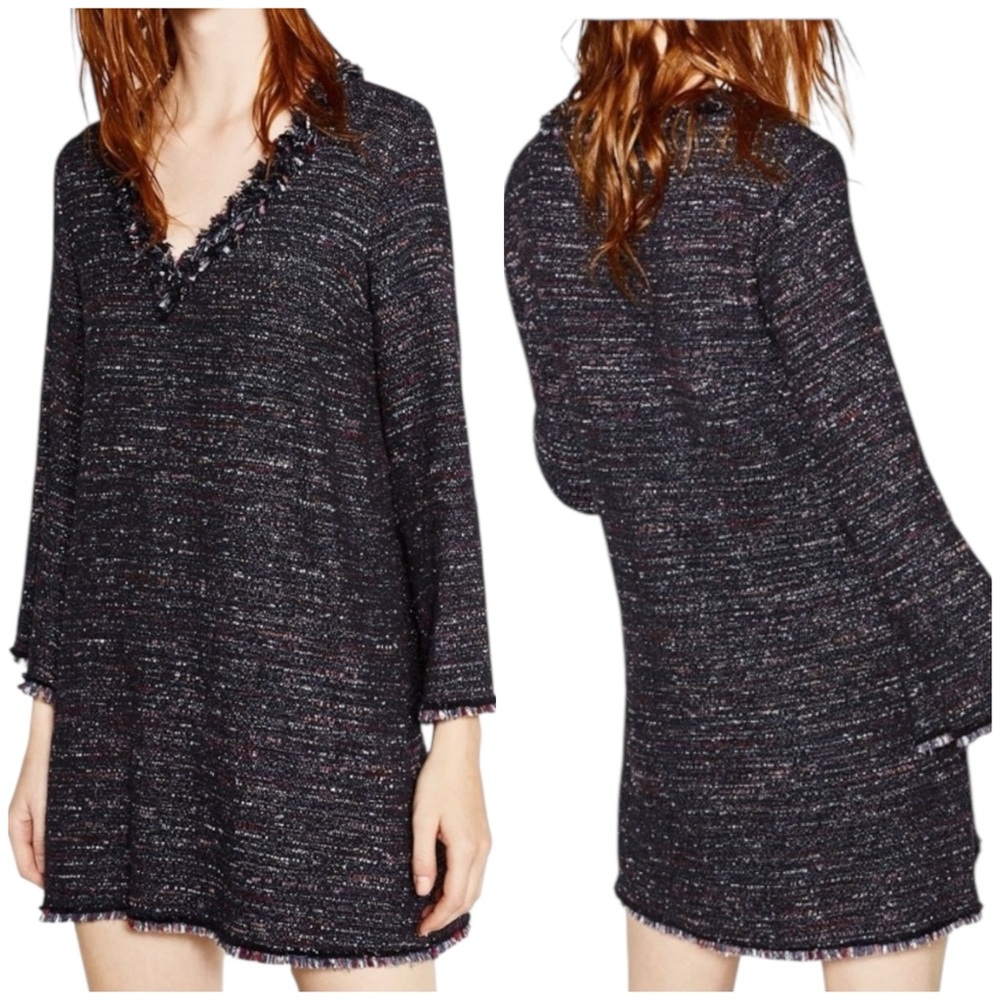 ZARA Woman ☆ Tweed Frayed Edge Shift Dress ☆ NWT